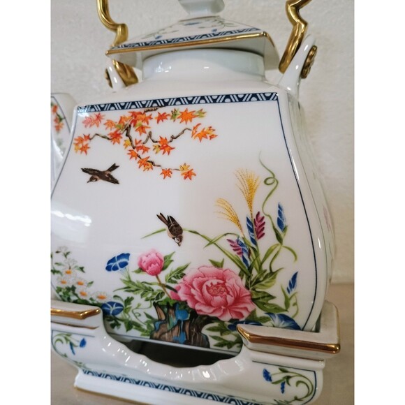 Vintage 1986FP Japan Fine China Teapot with Stand 3 Piece Floral Birds 11” - Picture 2 of 13